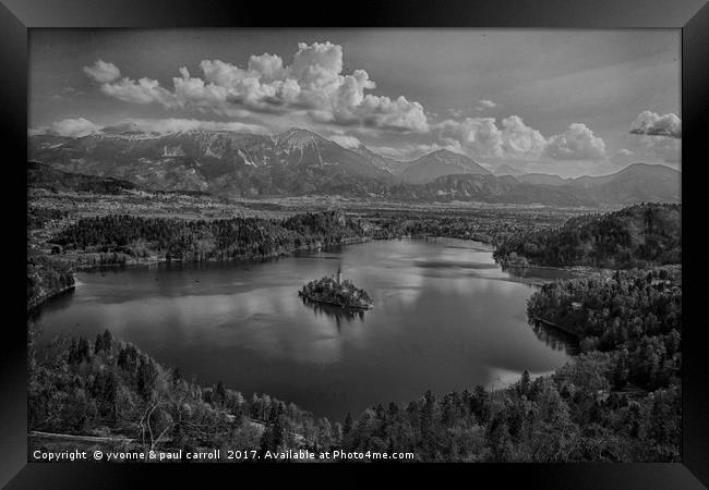 Lake Bled in B&W, Slovenia Framed Print by yvonne & paul carroll