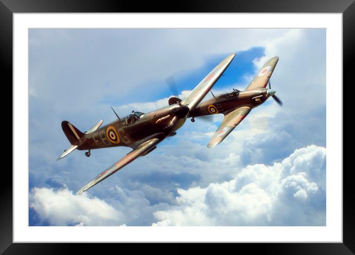 The BBMF Spitfire and Hurricane Framed Mounted Print by J Biggadike