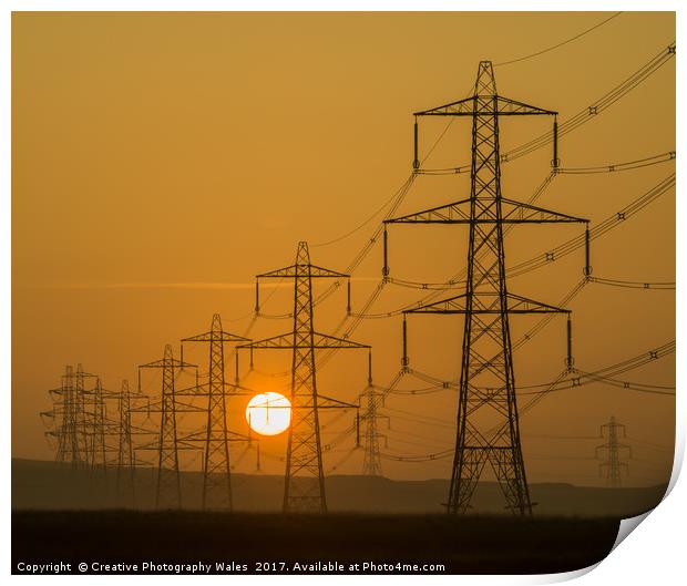 Llangynidr Moor Pylons Print by Creative Photography Wales