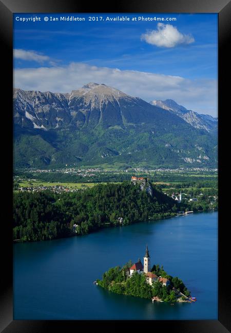 View of Lake Bled from Mala Osojnica Framed Print by Ian Middleton