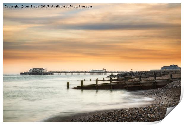 Worthing Pier at Sunset Print by Len Brook