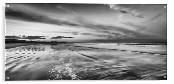 Northumberland Beach in Black and White Acrylic by Naylor's Photography
