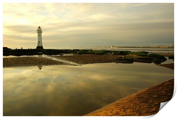   New Brighton Lighthouse , Late Evening Reflecti Print by Alexander Pemberton