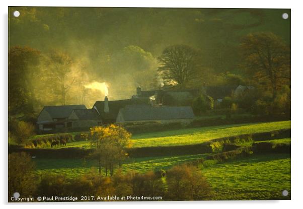 Devon Thatched Farm Cottage in Autumn Acrylic by Paul F Prestidge