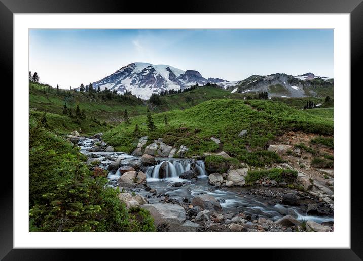 Edith Creek and Mount Rainier Framed Mounted Print by Belinda Greb
