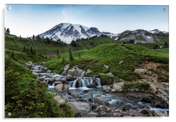 Edith Creek and Mount Rainier Acrylic by Belinda Greb