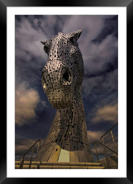 Kelpies Sculpture frontal View Framed Mounted Print by James Marsden