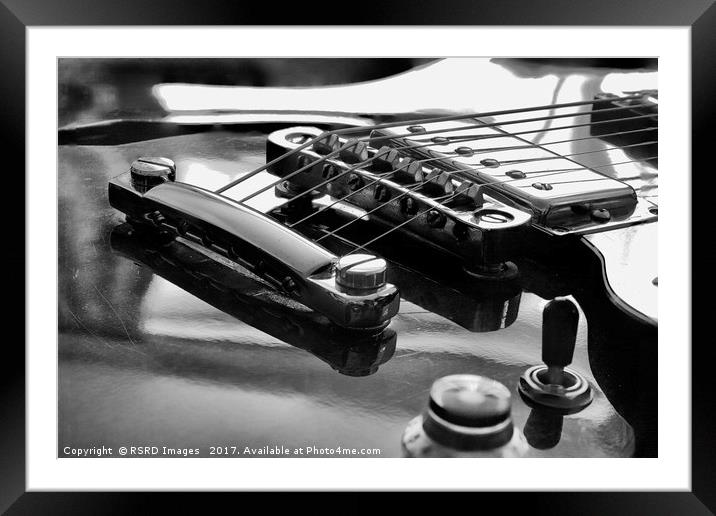 Epiphone Tune-O-Matic bridge and Humbucker in mono Framed Mounted Print by RSRD Images 