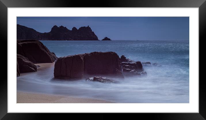 Porthcurno Beach and Logan Rock Framed Mounted Print by Nigel Jones