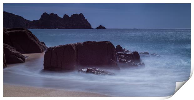 Porthcurno Beach and Logan Rock Print by Nigel Jones