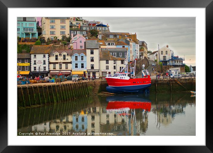 Brixham Harbour with Red Fishing Boat Framed Mounted Print by Paul F Prestidge