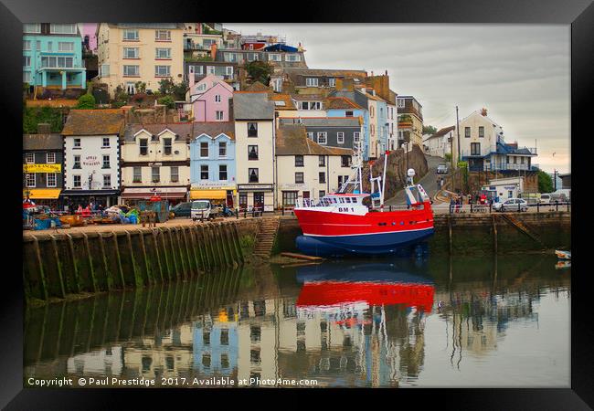 Brixham Harbour with Red Fishing Boat Framed Print by Paul F Prestidge
