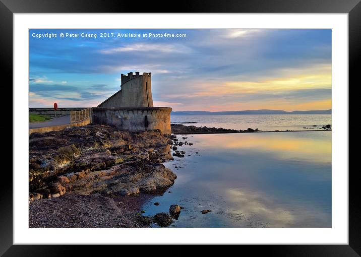 Sunset on Saltcoats Sea defence.  Framed Mounted Print by Peter Gaeng