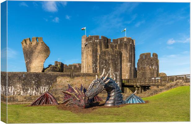 Romantic reptiles reunited at Caerphilly Castle  Canvas Print by Dean Merry