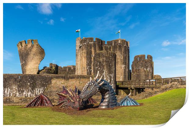 Romantic reptiles reunited at Caerphilly Castle  Print by Dean Merry