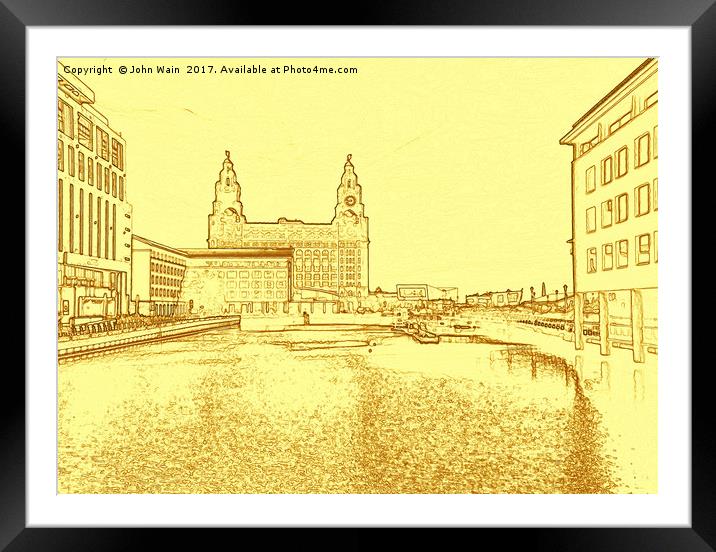 Liver Building from Princes Dock (Digital Art) Framed Mounted Print by John Wain