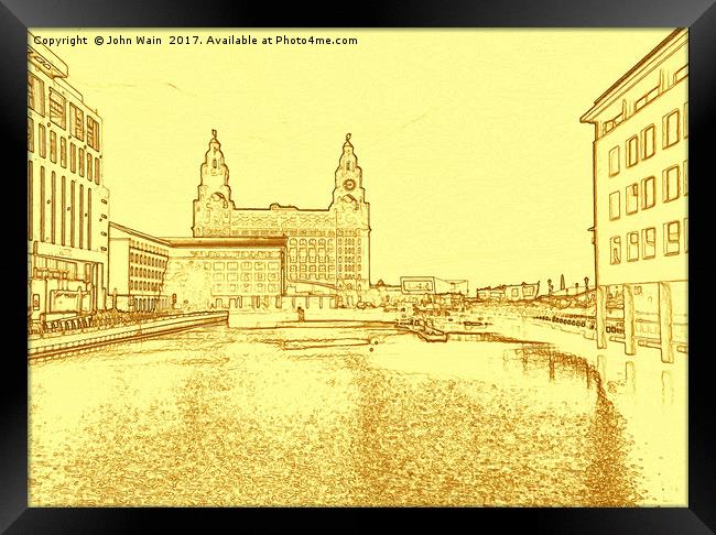 Liver Building from Princes Dock (Digital Art) Framed Print by John Wain