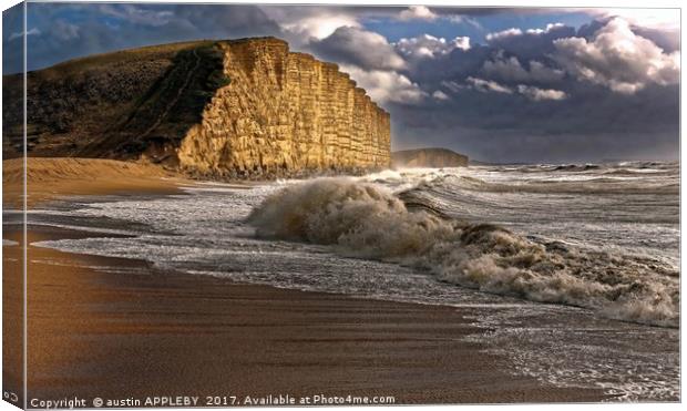 West Bay Storm And Waves Canvas Print by austin APPLEBY