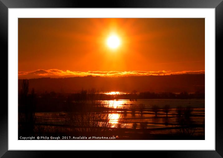 Sunset Over The Somerset Levels Floods Framed Mounted Print by Philip Gough