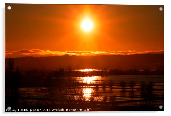 Sunset Over The Somerset Levels Floods Acrylic by Philip Gough