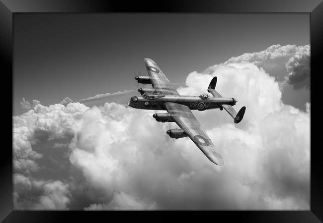 Lancaster KB799 The Moose above clouds, B&W versio Framed Print by Gary Eason