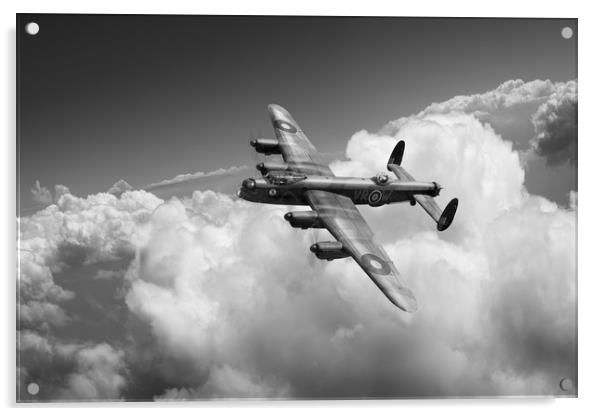 Lancaster KB799 The Moose above clouds, B&W versio Acrylic by Gary Eason