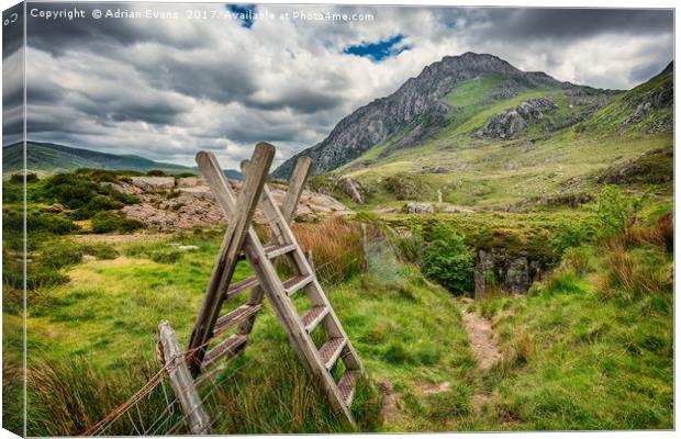 Ladder Stile To Tryfan Mountain Canvas Print by Adrian Evans