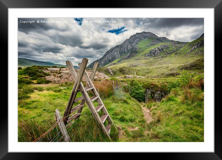 Ladder Stile To Tryfan Mountain Framed Mounted Print by Adrian Evans
