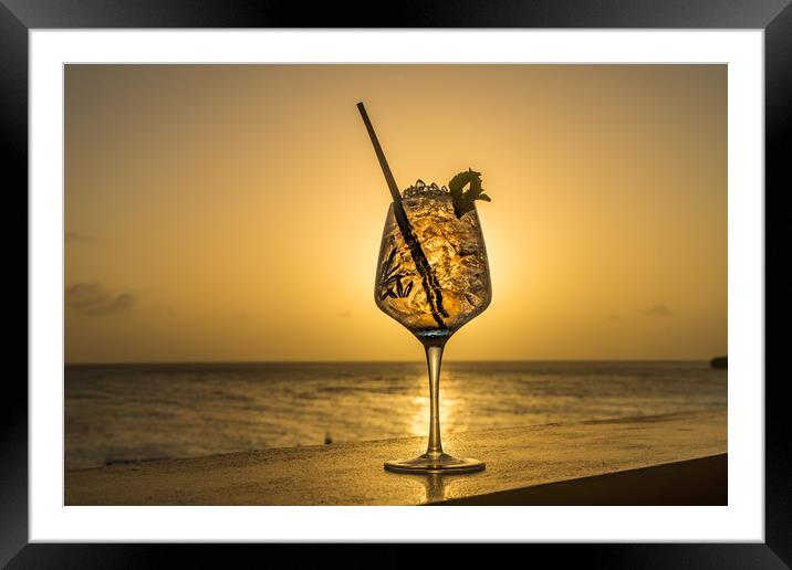  Sunset Cocktail Curacao Views Framed Mounted Print by Gail Johnson