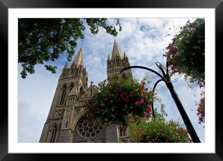 Flowers and cathedral, Truro Framed Mounted Print by Linda Cooke