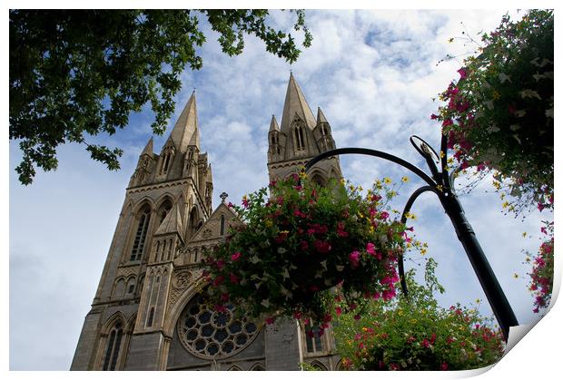 Flowers and cathedral, Truro Print by Linda Cooke