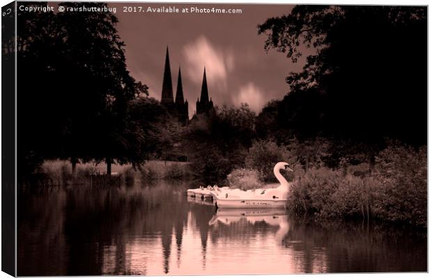 Swan Boats In The Reflection Of Lichfield Cathedra Canvas Print by rawshutterbug 