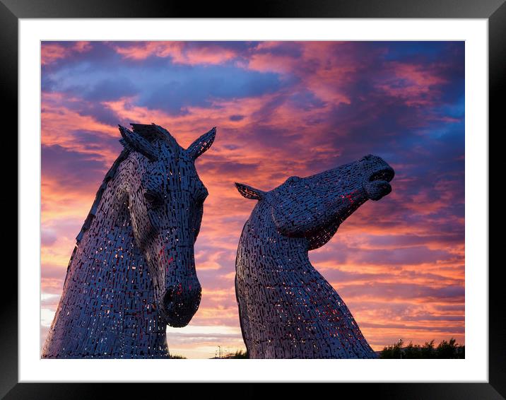 The Kelpies, Falkirk at Sunset Framed Mounted Print by Tommy Dickson
