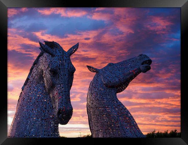 The Kelpies, Falkirk at Sunset Framed Print by Tommy Dickson