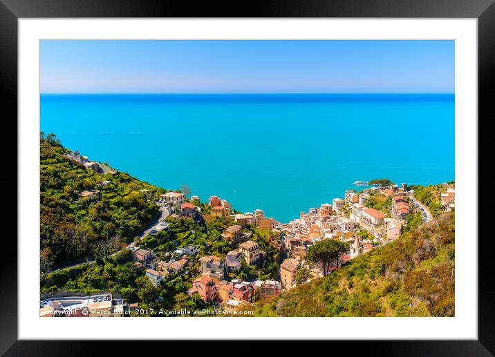 Aerial view of Riomaggiore  Framed Mounted Print by Marco Bicci