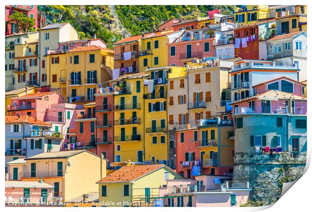 Colorful buildings of Manarola Print by Marco Bicci