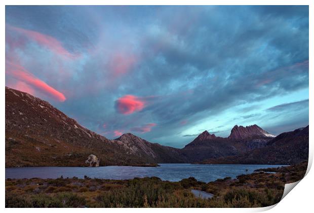 Sunset at cradle mountain tasmania Print by Matthew Burniston