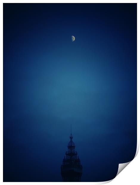 Moon over Blackpool Tower.    Print by Victor Burnside