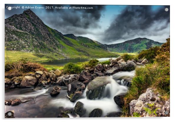 Tryfan and Ogwen Lake Acrylic by Adrian Evans