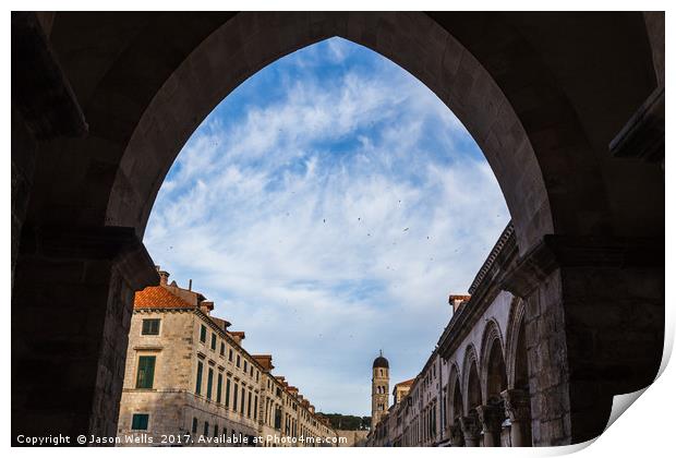 The Stradun through an archway Print by Jason Wells