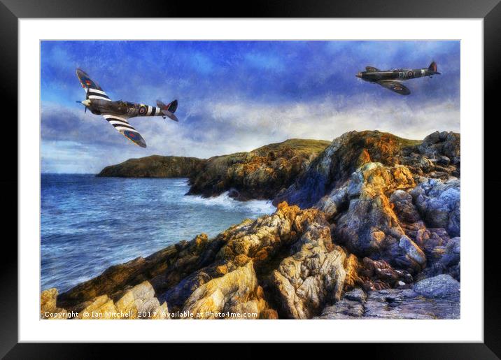 Spitfire On The Coast Framed Mounted Print by Ian Mitchell