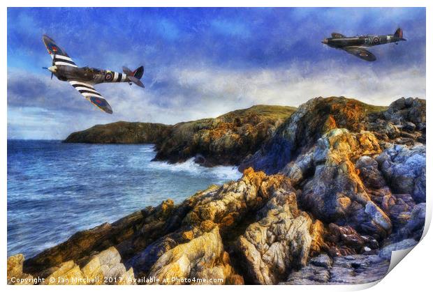 Spitfire On The Coast Print by Ian Mitchell