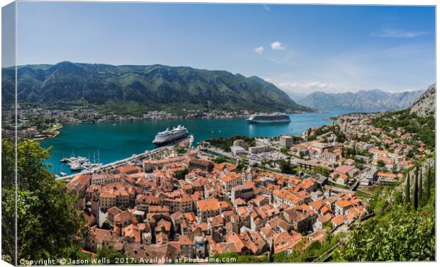 Triangular shaped old town of Kotor Canvas Print by Jason Wells