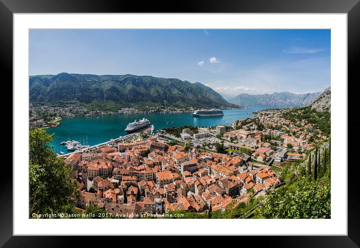 Triangular shaped old town of Kotor Framed Mounted Print by Jason Wells