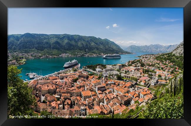 Triangular shaped old town of Kotor Framed Print by Jason Wells
