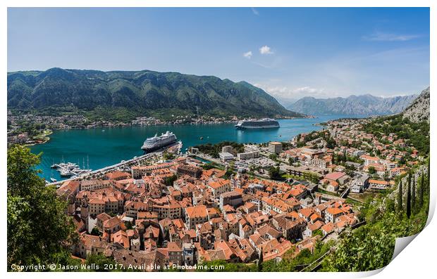 Triangular shaped old town of Kotor Print by Jason Wells