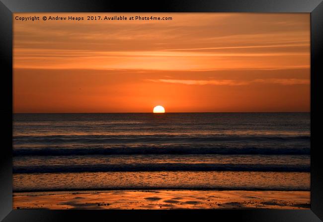Bright early morning sunrise o Embleton beach. Framed Print by Andrew Heaps