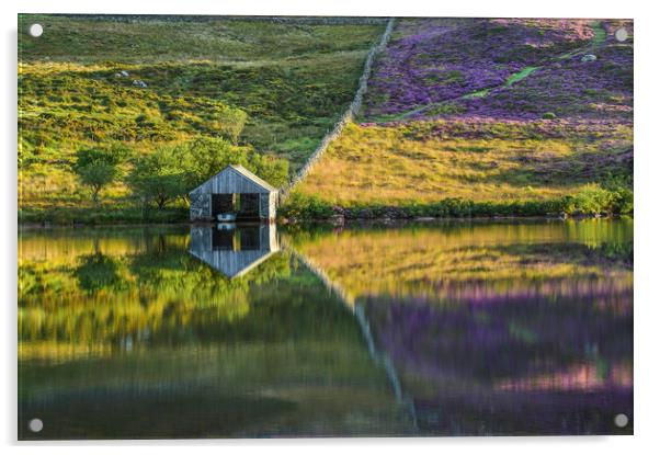 Boat House Reflection, Llynnau Cregennen Acrylic by Janette Hill