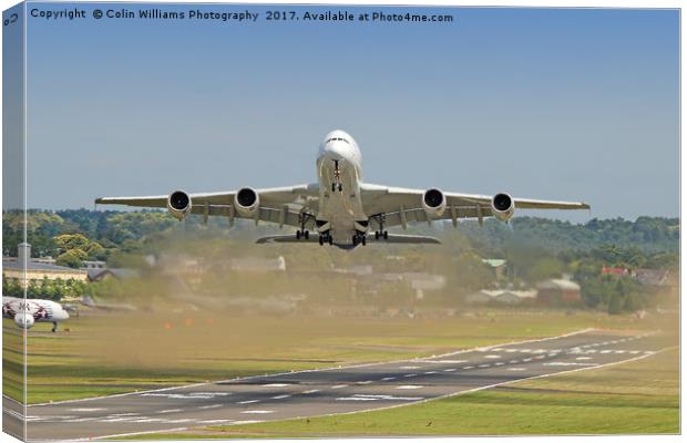  Airbus A380 Take off at Farnborough -1 Canvas Print by Colin Williams Photography