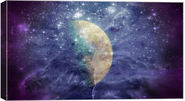 Purple Moon with Nebula Canvas Print by Erin Hayes